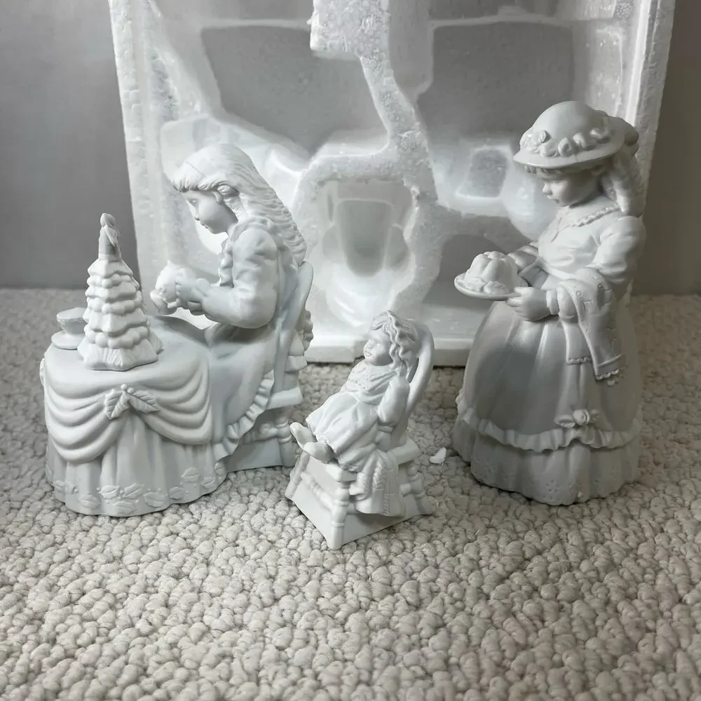 Department 56 Winter Silhouette Christmas Tea White Porcelain Set of 3 Vintage